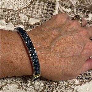 Talbots SilverTone and London Blue Colored Glass Multi Stone Skinny Bracelet